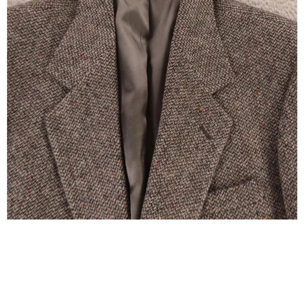VINTAGE Tweed Jacket M Gray Barleycorn 100% Wool Donegal Blazer Sport Coat 43R - Picture 3 of 13